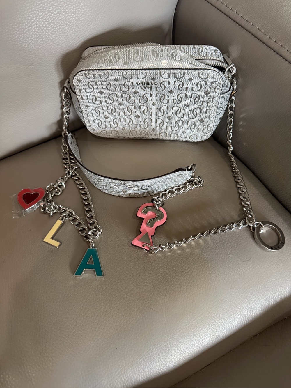 Guess Silver Signature Canvas Crossbody NWOT